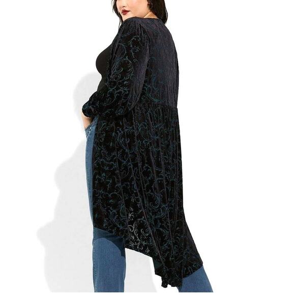 Torrid 5 (5X 28) Disney Haunted Mansion Velvet Maxi Hi Lo Open Kimono Blouse New - Picture 2 of 5